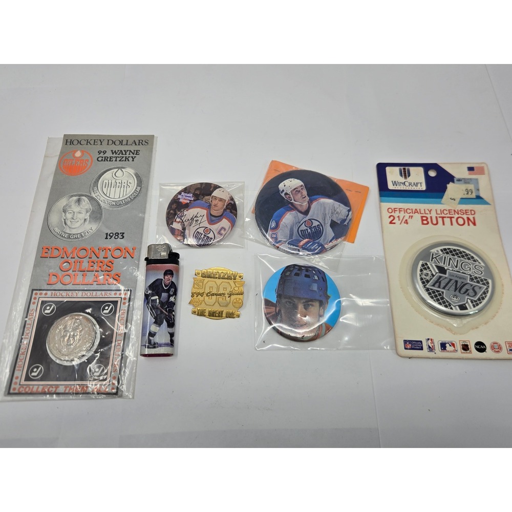 Vintage Wayne Gretzky Memorabilia Lot Edmonton Oilers Kings Pins Coin Oilers